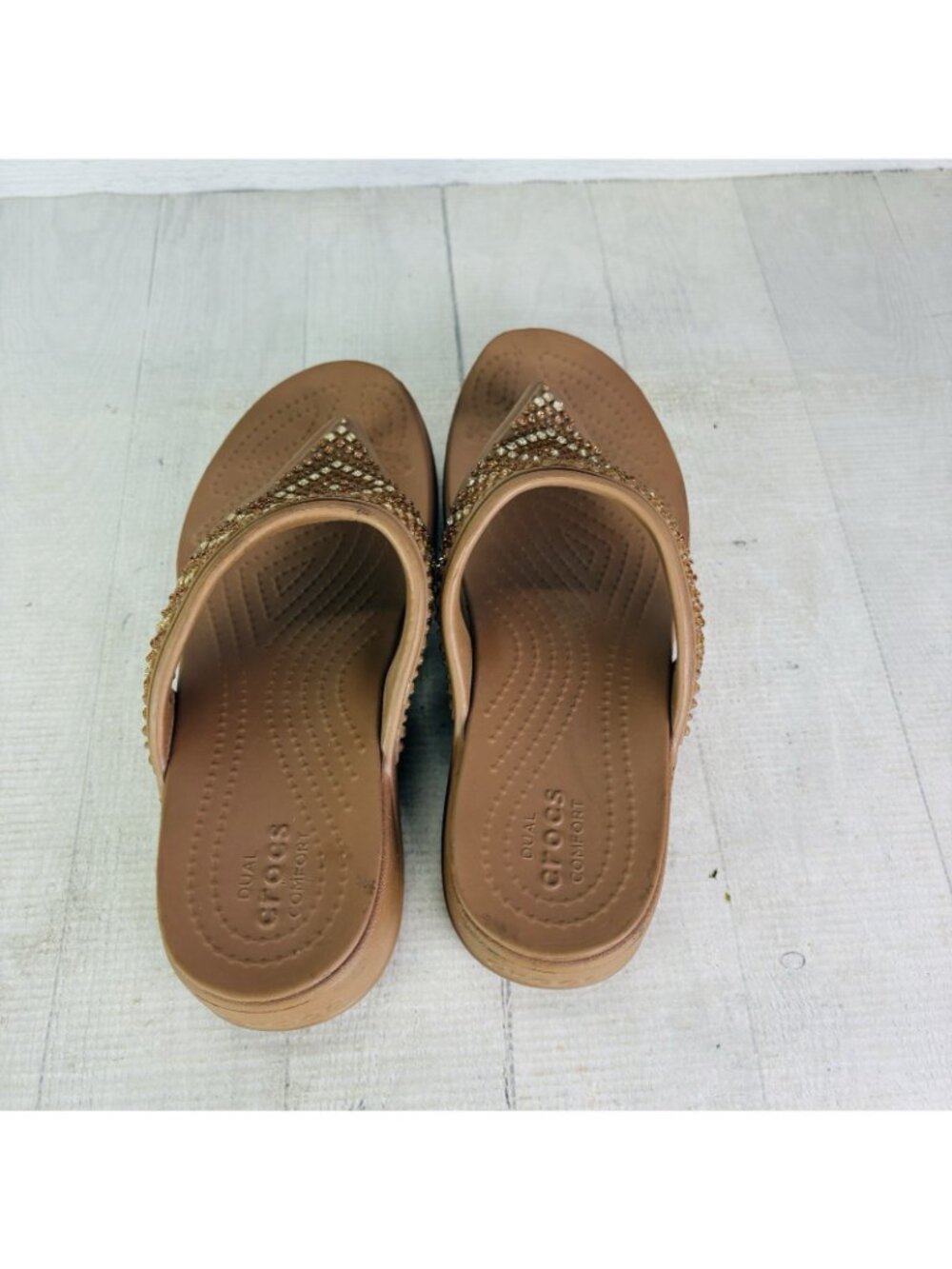 Crocs MONTEREY SHIMMER Bronze Bling Wedge Platform Thong Flip Flop Shoe Size 8 - Picture 6 of 16